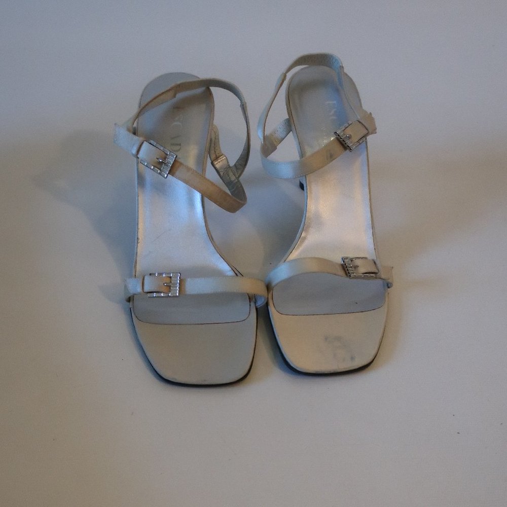 NWD Womens Escada Off-White Satin Strappy Heels 8.5 *